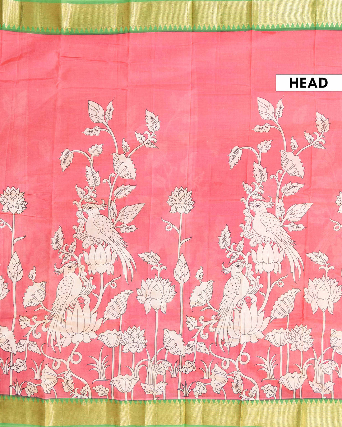 Handcrafted Semi Chanderi Saree with Kalamkari Inspired Floral and Peacock Motifs - Peach