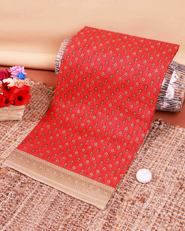 Elegant Floral Motif Voile Cotton Saree - Red