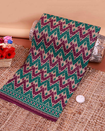 Geometric Zigzag Pattern Voile Cotton Saree with Diamond Motifs - Multi