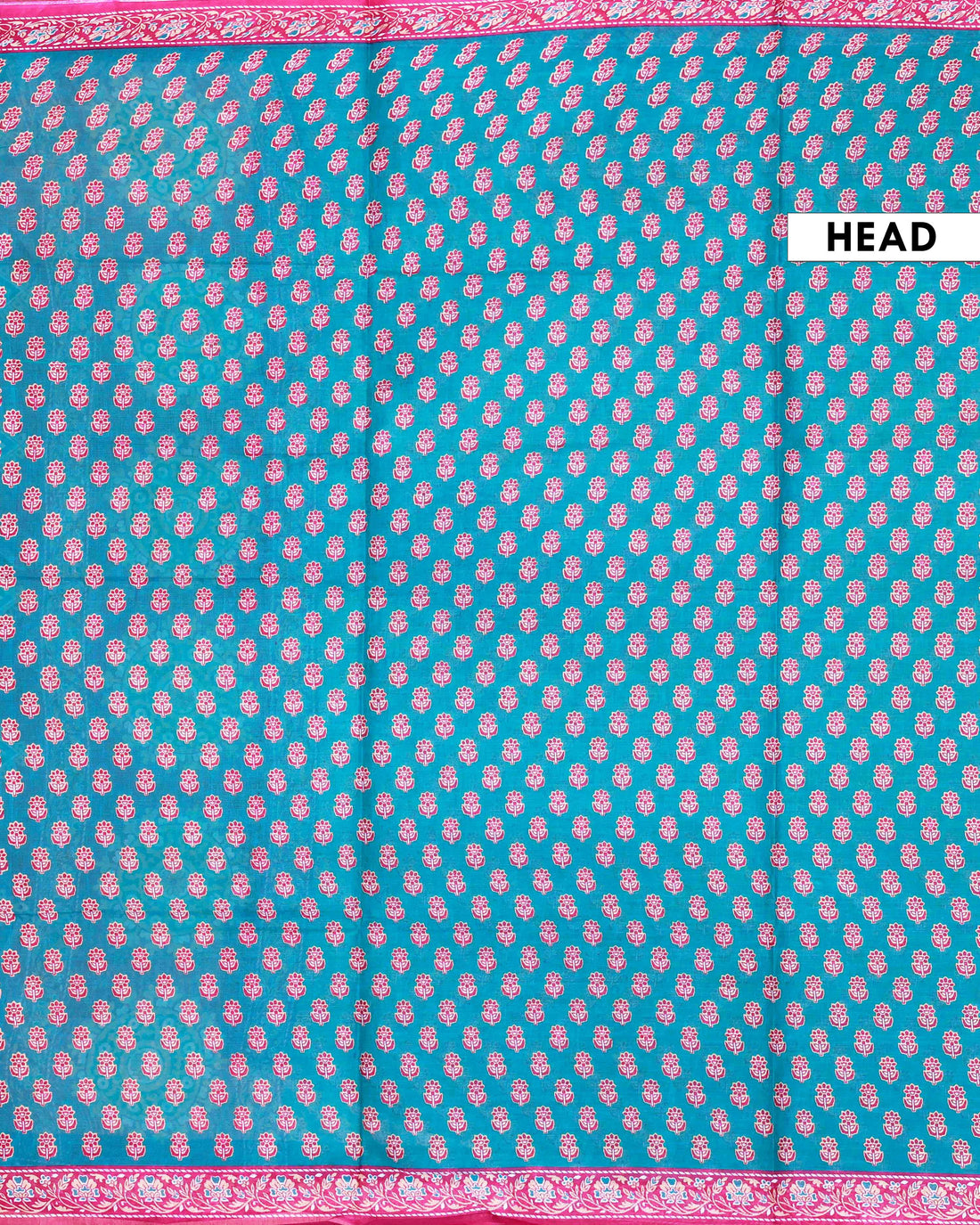 All-Over Floral Printed Voile Saree with Intricate Contrast Border – Teal