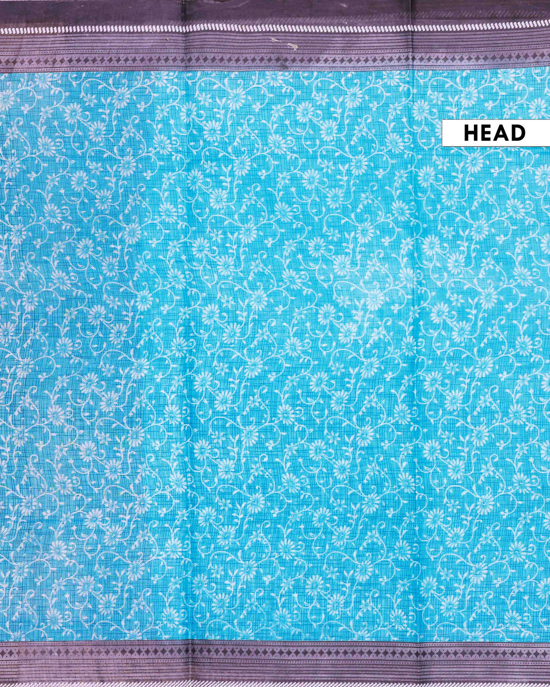 All-Over Floral Printed Voile Saree with Intricate Contrast Border – Blue