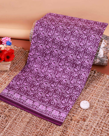 All-Over Floral Printed Voile Saree with Intricate Contrast Border – Purple