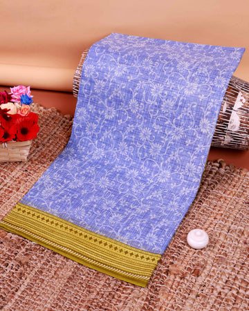 All-Over Floral Printed Voile Saree with Intricate Contrast Border – Blue