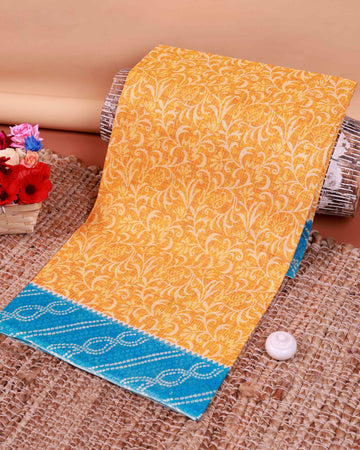 All-Over Floral Printed Voile Saree with Intricate Contrast Border – Orange
