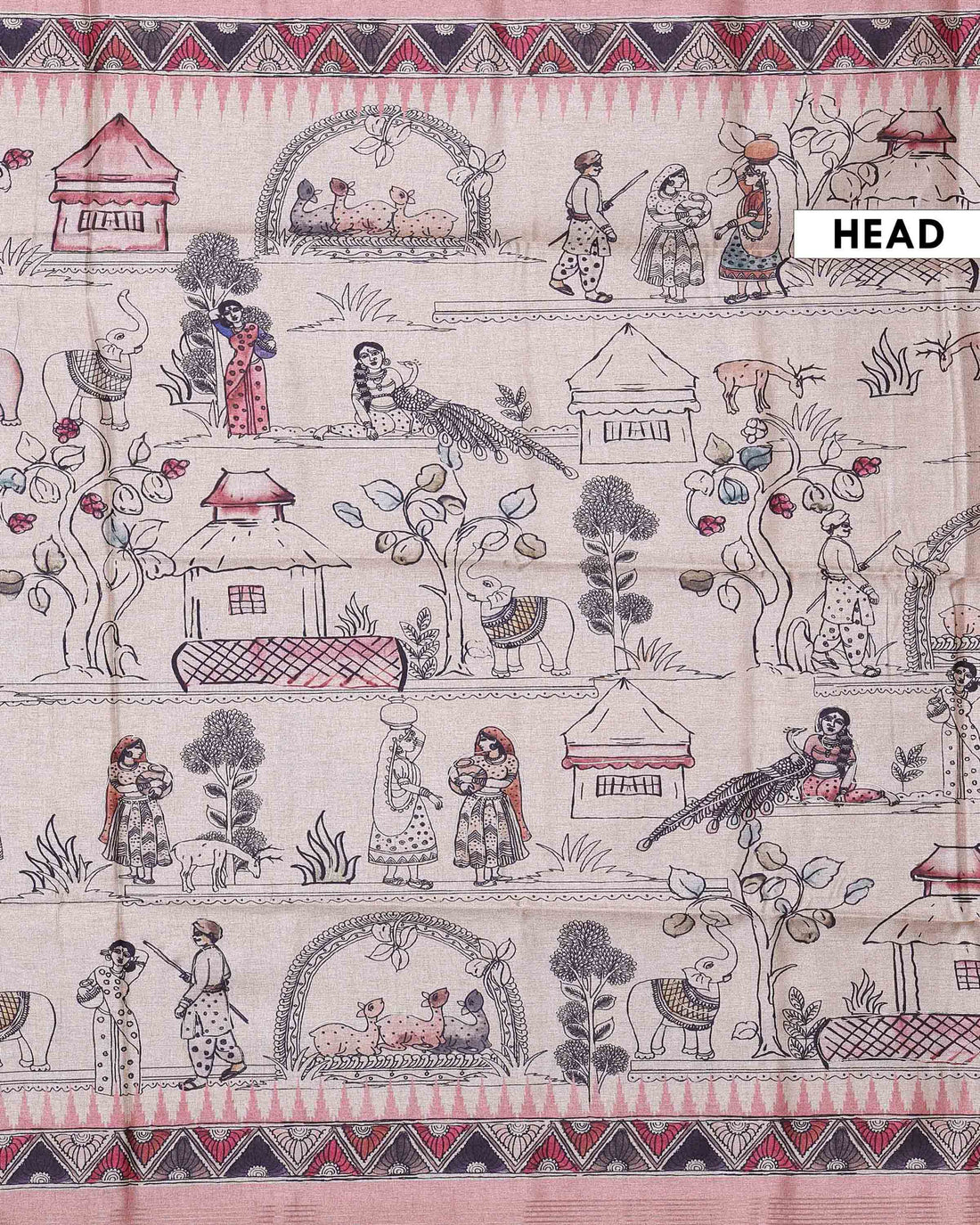 Classic Semi Tussar Saree with Tribal and Folk Art Print and Geometric Printed Border - Pink