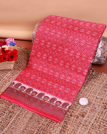 All-Over Floral Printed Voile Saree with Intricate Contrast Border – Red
