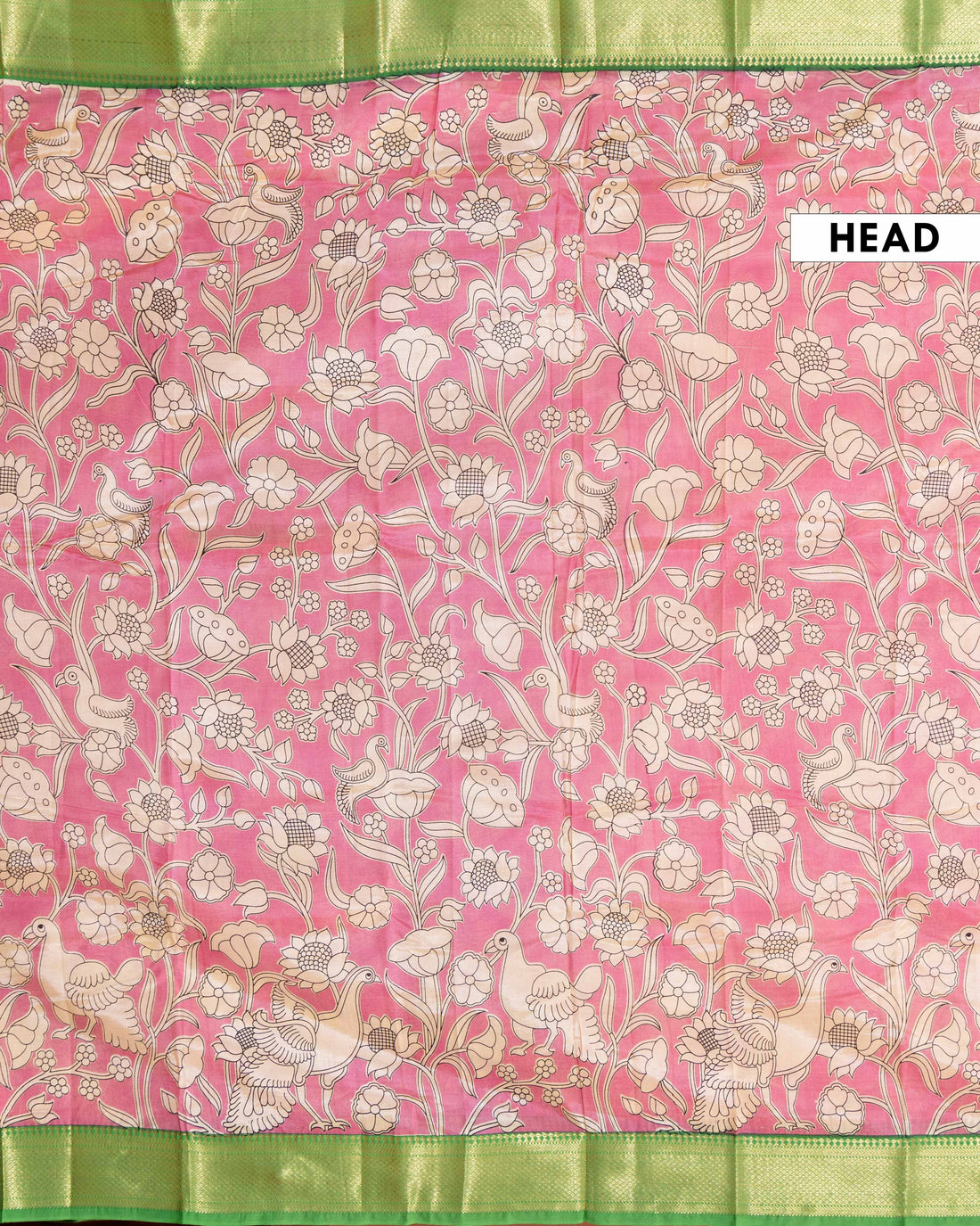 Elegant Semi Chanderi Saree with Kalamkari Inspired Floral and Peacock Print - Pink