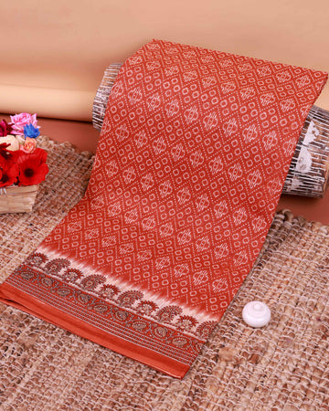 All-Over Floral Printed Voile Saree with Intricate Contrast Border – Light Red