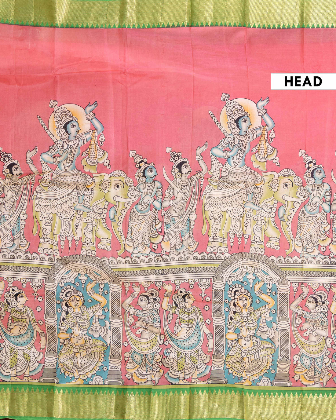 Elegant Semi Chanderi Saree with Hand Painted Kalamkari Art and Zari Border - Pink