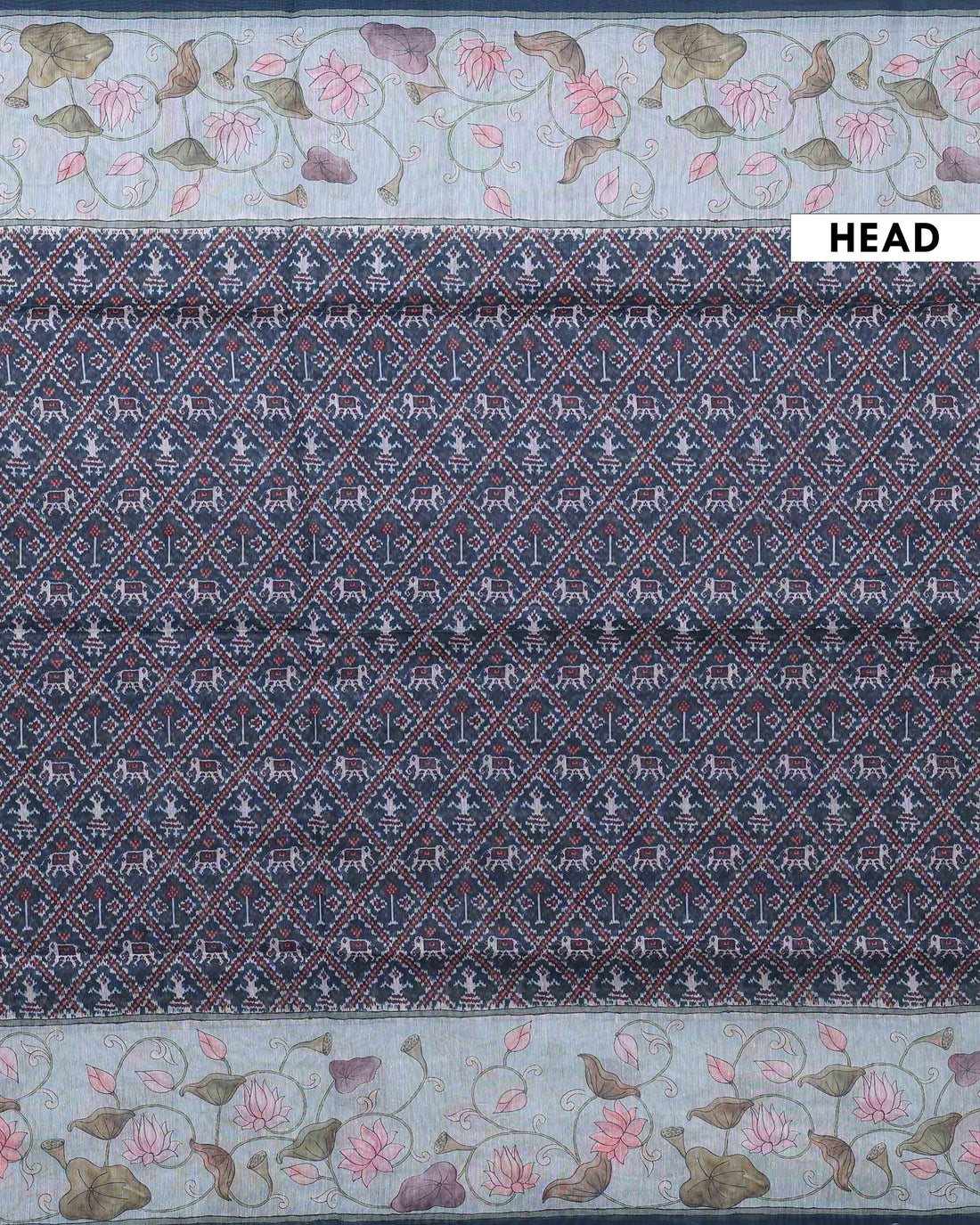 Elegant Linen Organza Saree with All Over Patola Print and Traditional Floral Pallu - Navy