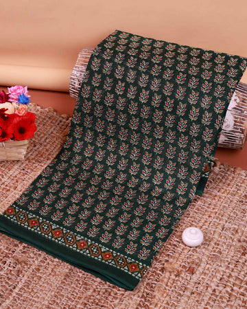All-Over Floral Printed Voile Saree with Intricate Contrast Border – Green