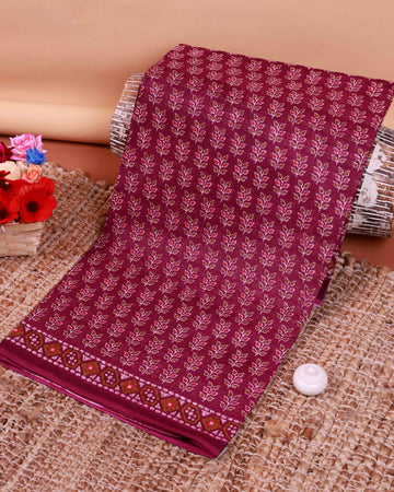 All-Over Floral Printed Voile Saree with Intricate Contrast Border – Purple