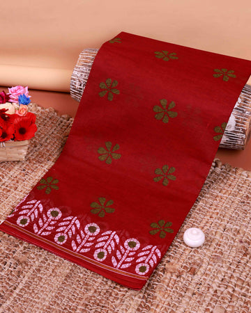 All-Over Floral Printed Voile Saree with Intricate Contrast Border – Red