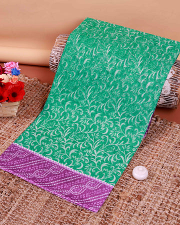 All-Over Floral Printed Voile Saree with Intricate Contrast Border – Turquoise