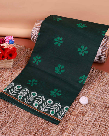 All-Over Floral Printed Voile Saree with Intricate Contrast Border – Green