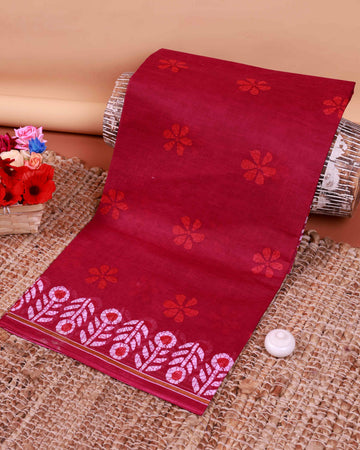 All-Over Floral Printed Voile Saree with Intricate Contrast Border – Magenta