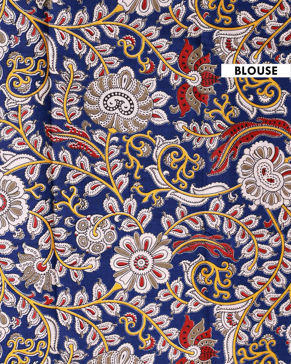 Handwoven Khadi Cotton Saree with Contrast Printed Blouse and Tassel Accents - Blue