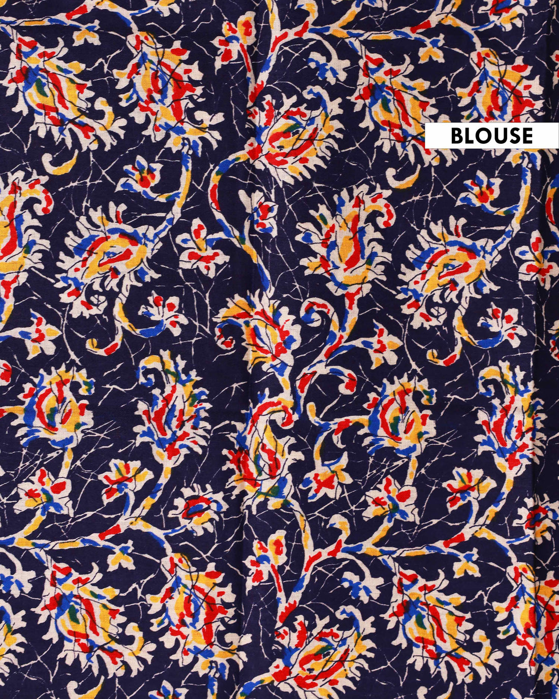 Handwoven Khadi Cotton Saree with Contrast Printed Blouse and Tassel Accents - Navy Blue