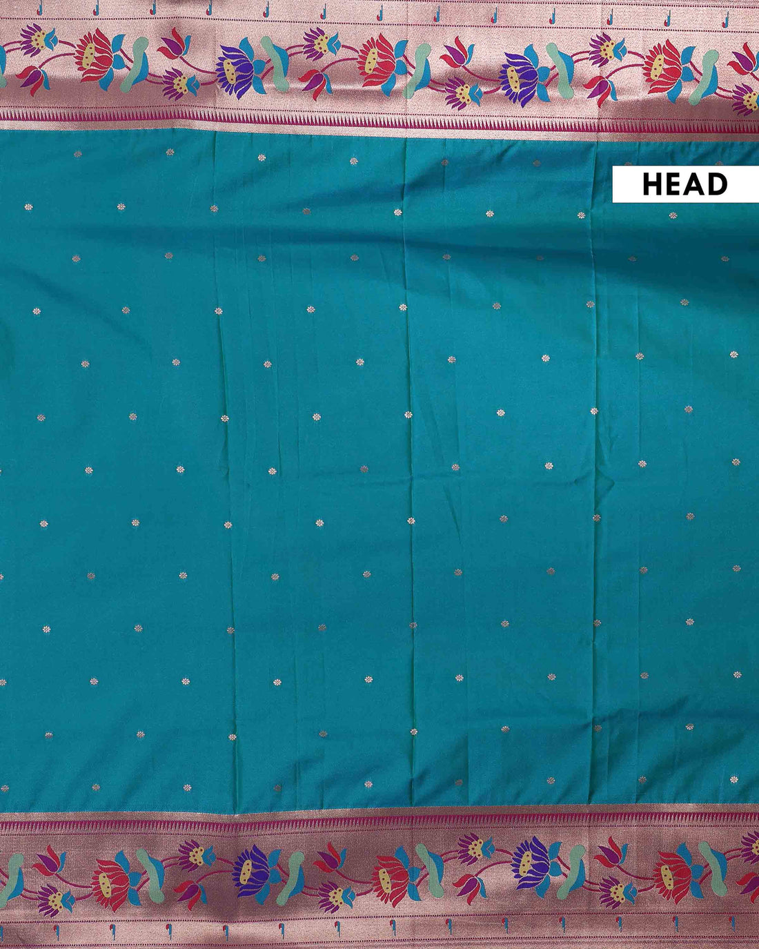 Traditional Paithani Saree with Traditional Lotus Motifs and Rich Zari Woven Border - Teal