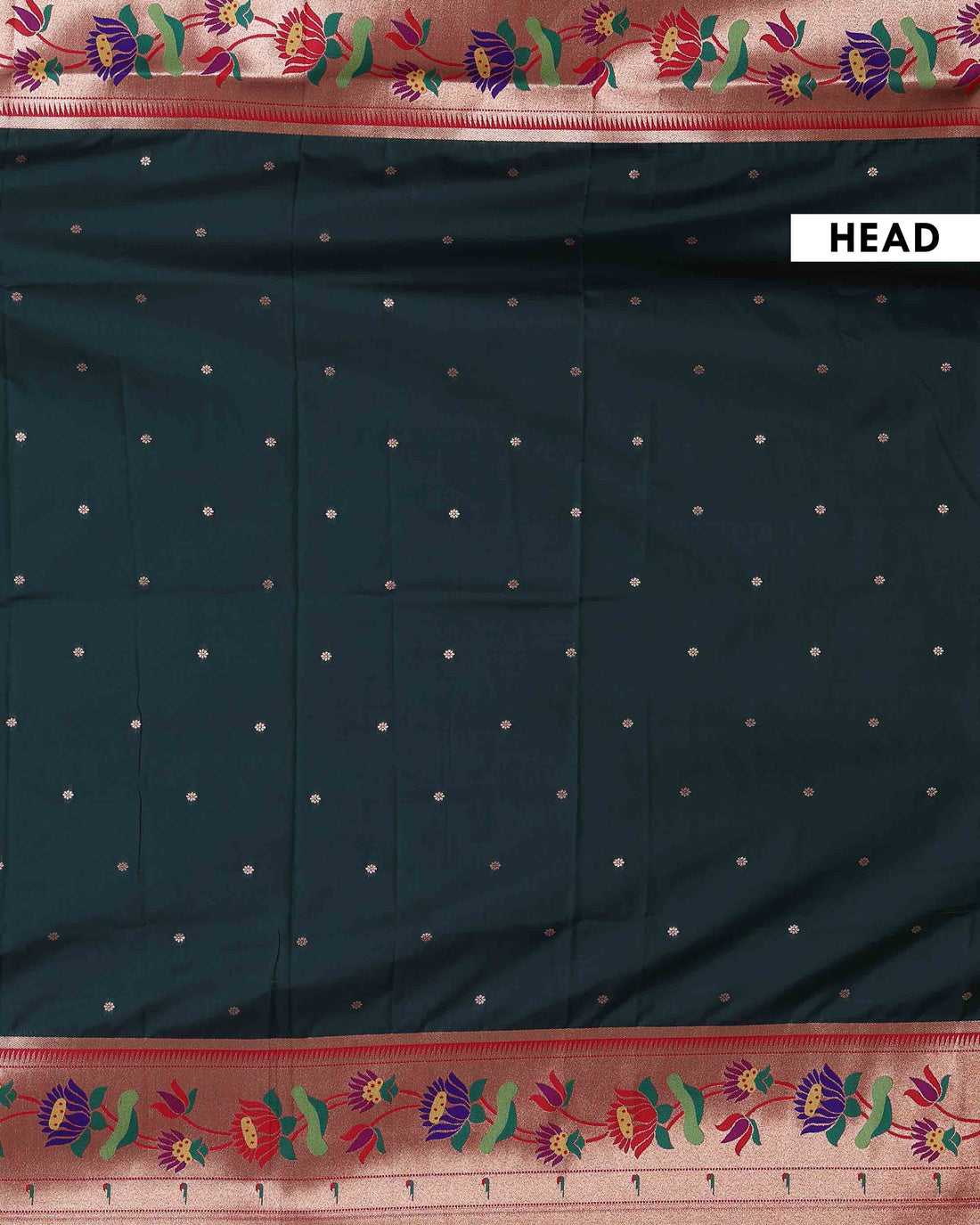 Traditional Paithani Saree with Traditional Lotus Motifs and Rich Zari Woven Border - Bottle Green