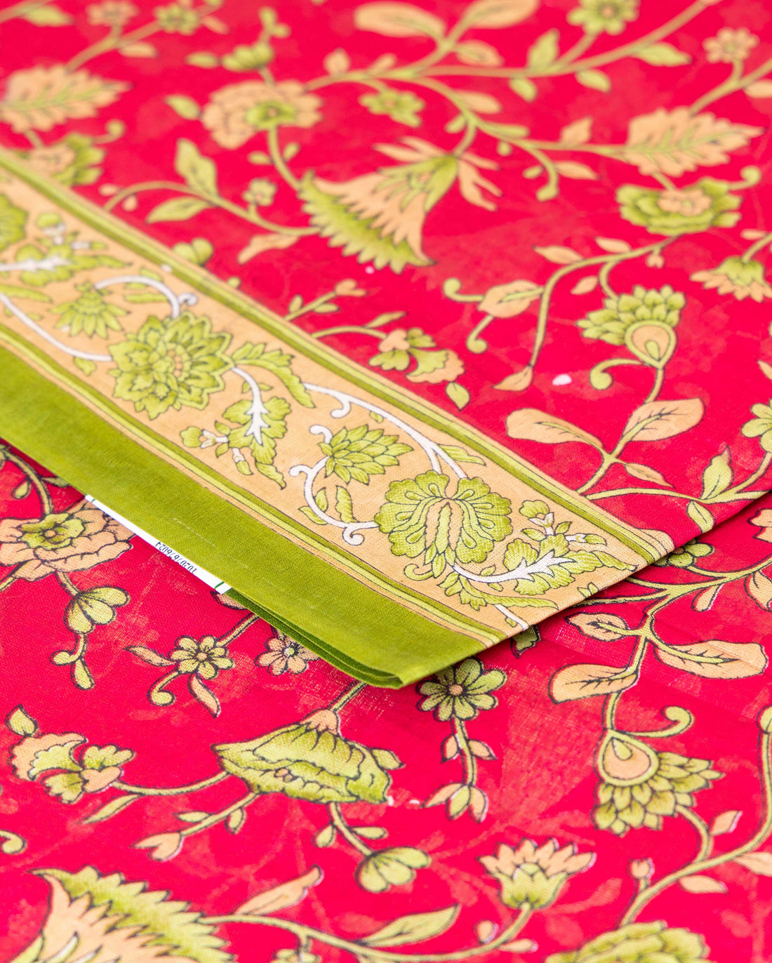 Elegant Voile Cotton Saree with a Traditional Floral Print and a Striped Border Detail - Dark Pink