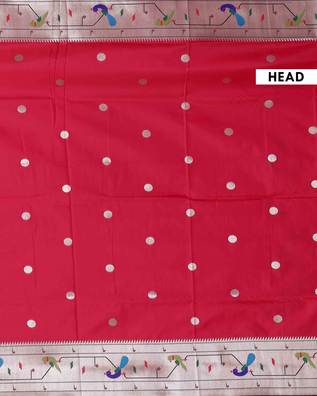 Elegant Paithani Semi Silk Saree with Peacock Motif Zari Border and Classic Polka Butti - Pink