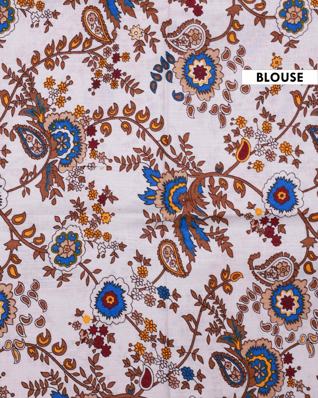 Handwoven Khadi Cotton Saree with Contrast Printed Blouse and Tassel Accents - Light Blue