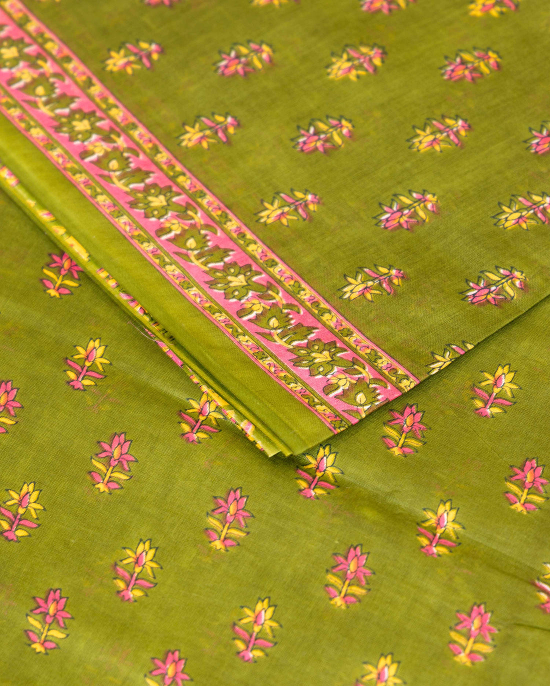Traditional All-Over Floral Printed Voile Saree with Intricate Contrast Border - Green