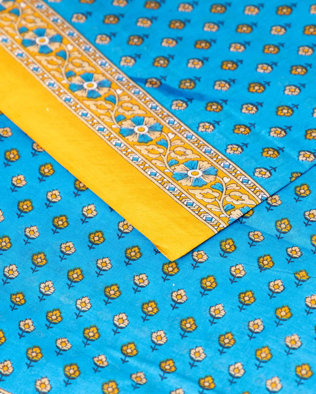 Traditional Voile Cotton Saree with Intricate Floral and Border Design - Blue