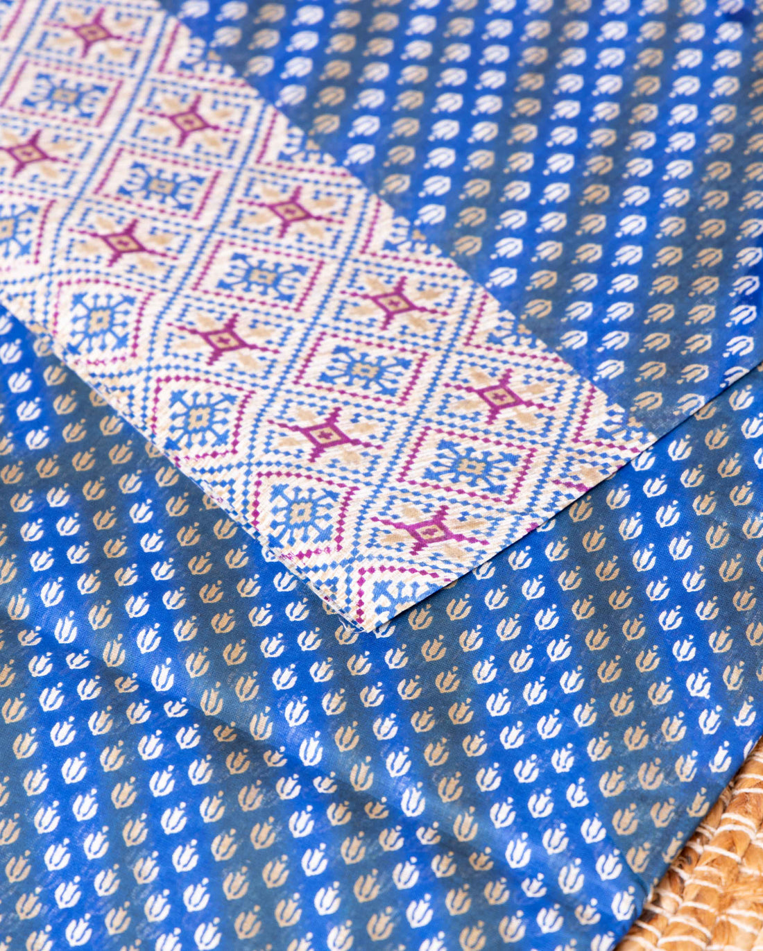 Traditional Voile Cotton Saree with All-Over Buti Motifs and Intricate Geometric Pallu- Blue 