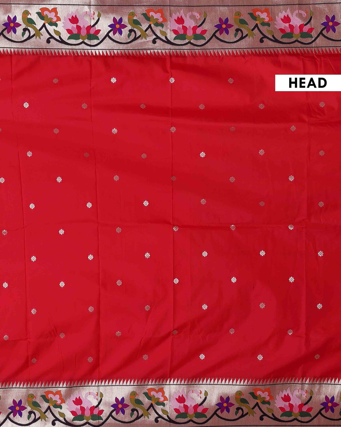 Elegant Paithani Silk Saree with Intricate Floral Motif Border and Delicate Butti Weave - Red