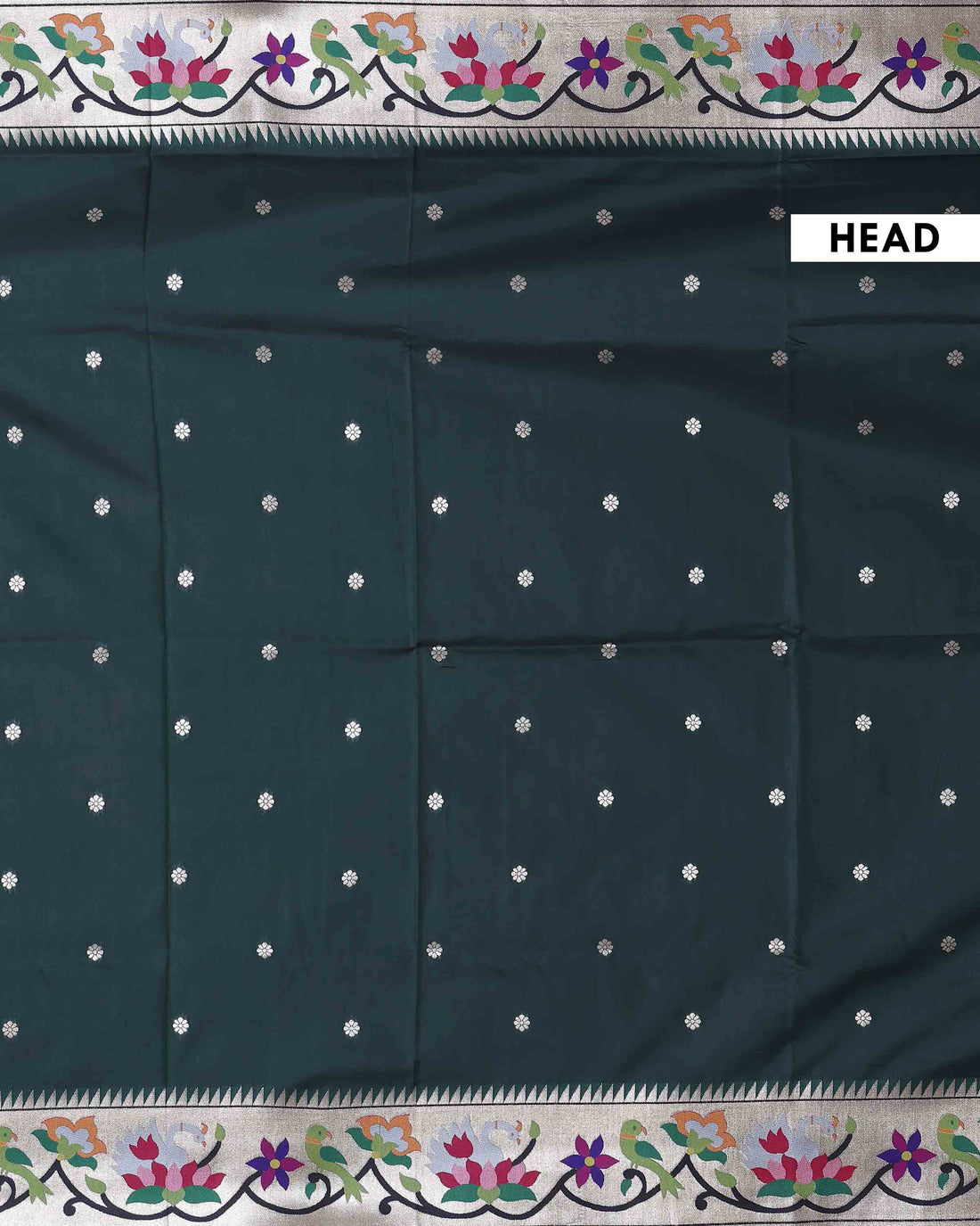 Elegant Paithani Silk Saree with Intricate Floral Motif Border and Delicate Butti Weave - Bottle Green