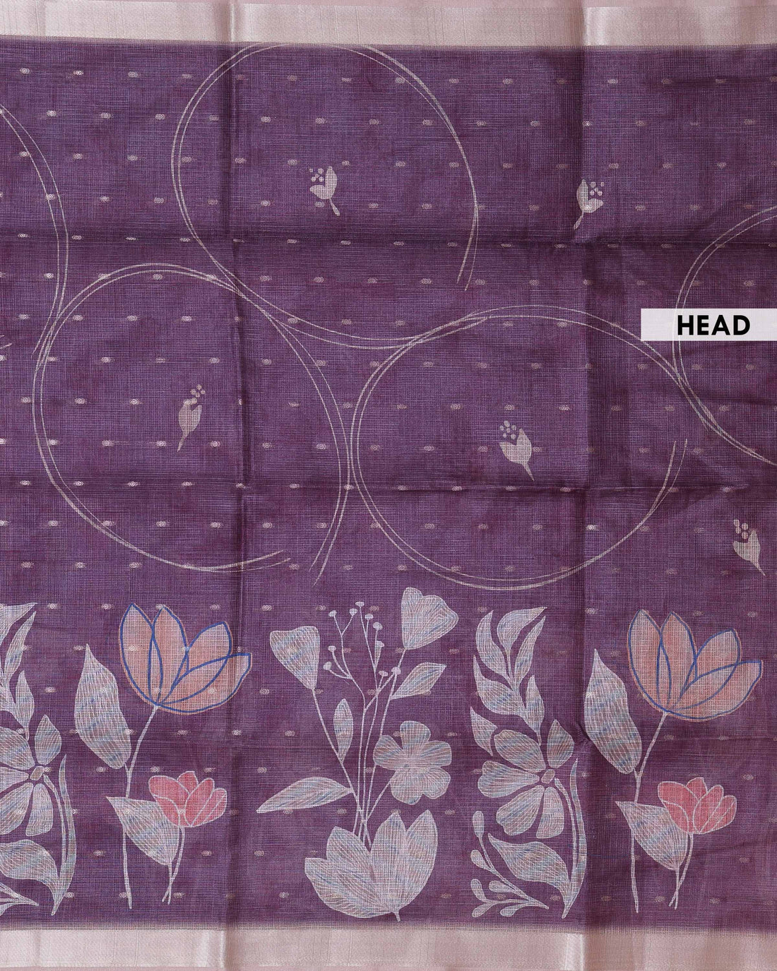 Elegant Kota Saree with Soft Abstract Floral Print and Contrast Woven Border - Burgundy