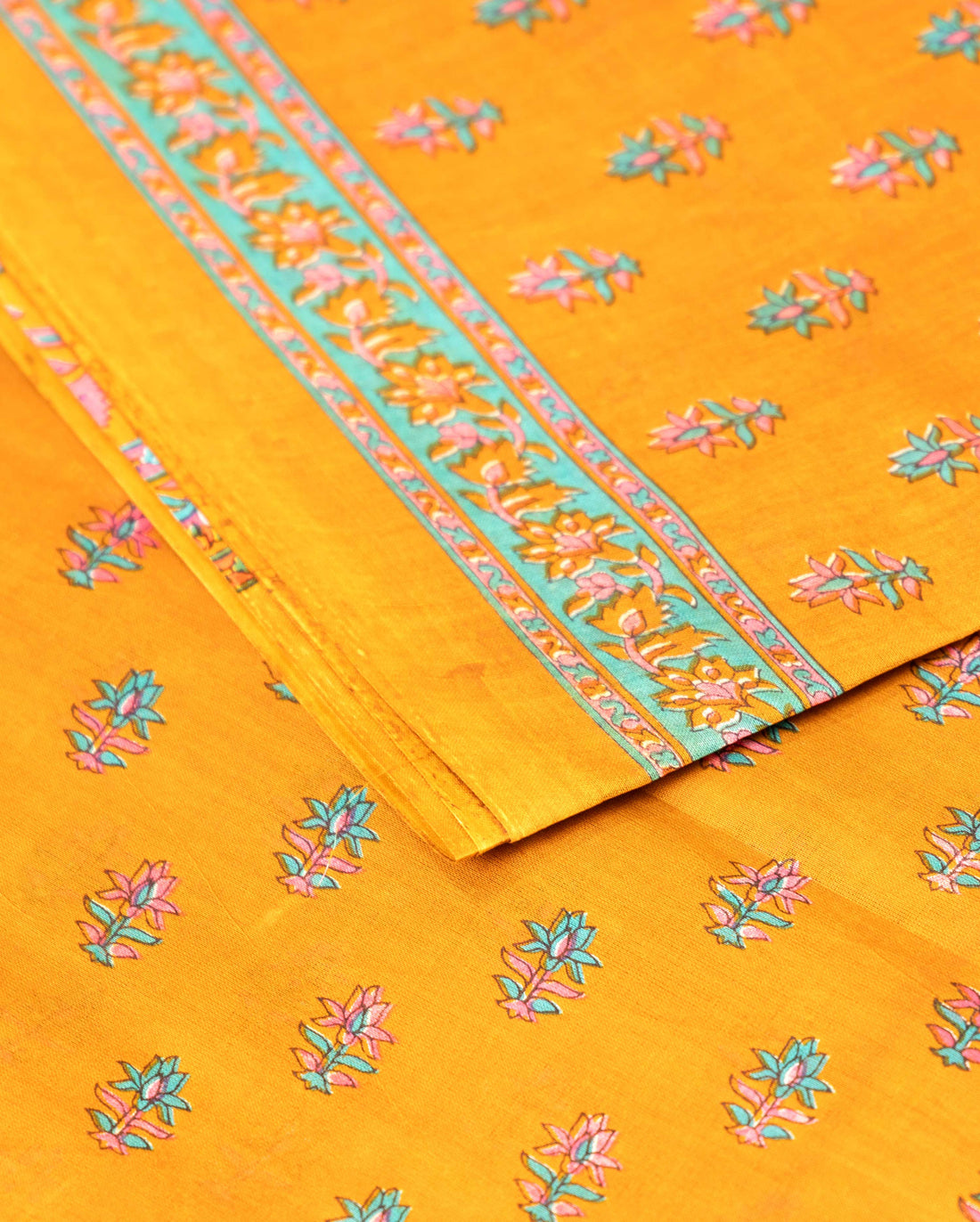 Elegant Hand Block Printed Voile Cotton Saree with Floral Motifs - Yellow