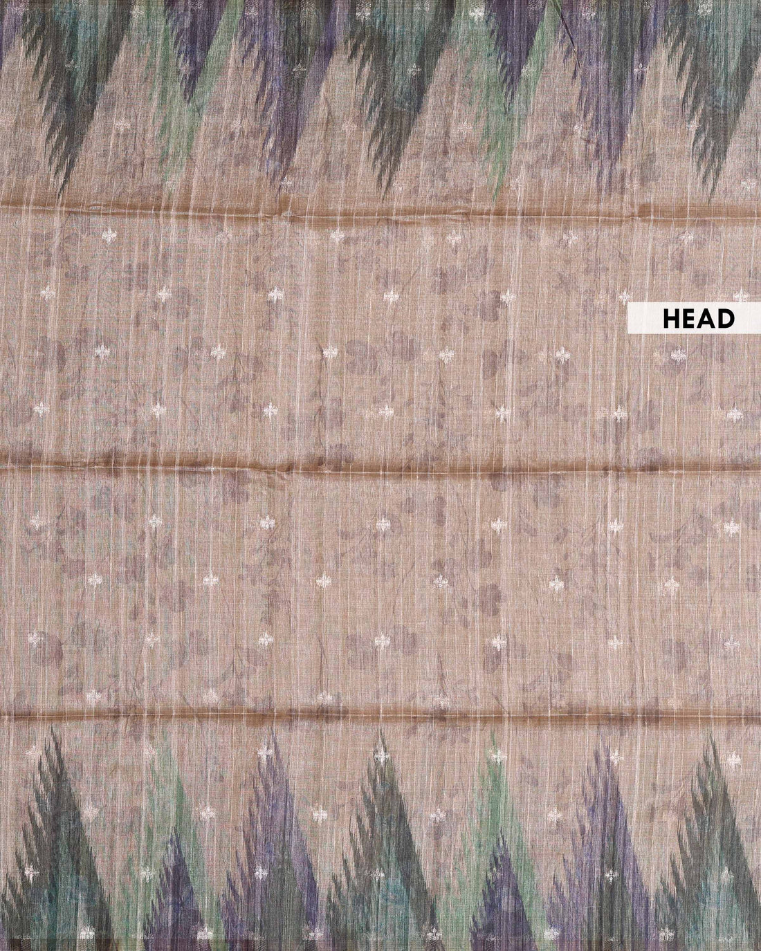 Elegant Linen Organza Saree with Subtle Floral Print and Self Woven Border - Beige