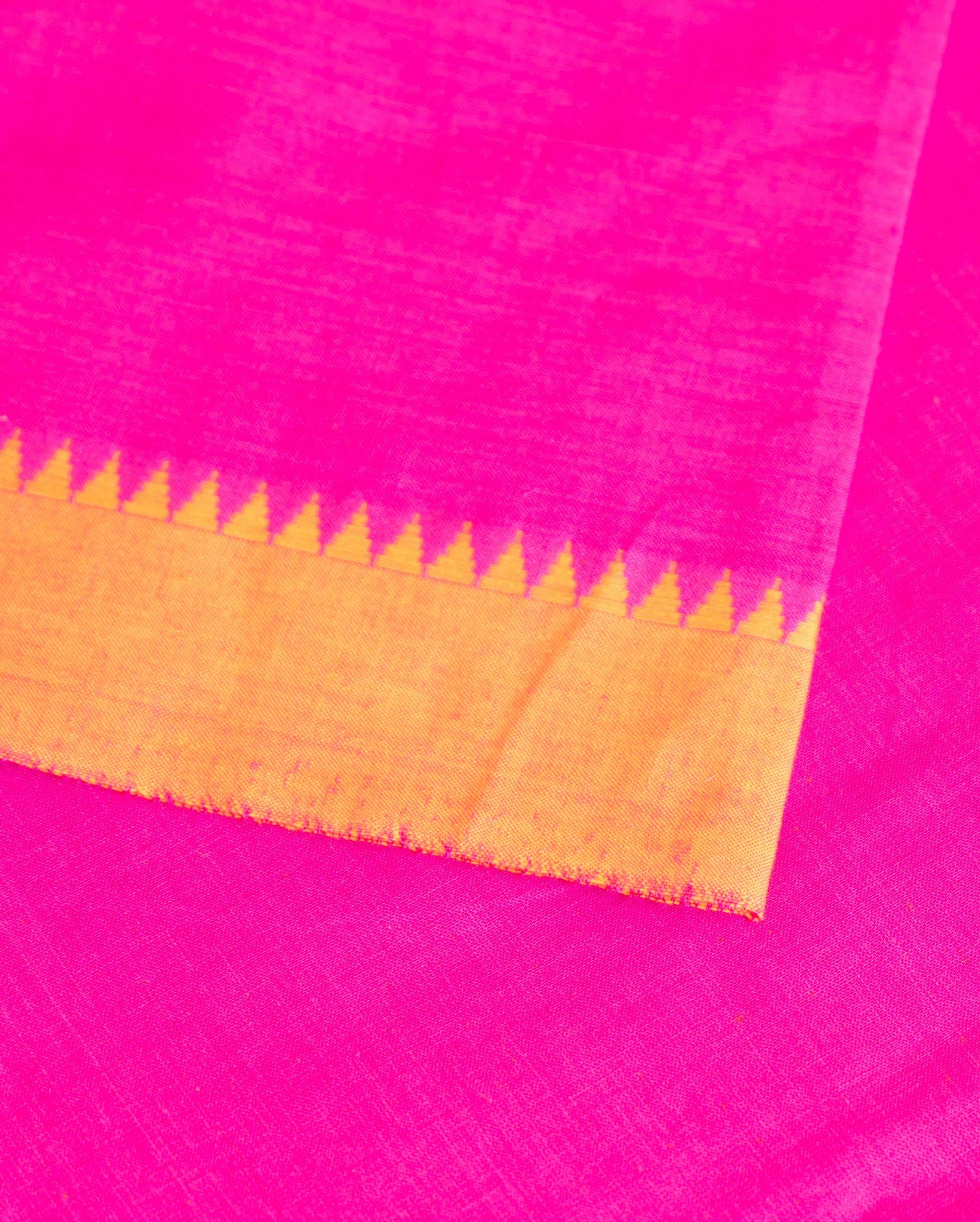 Women's Handwoven Cotton Salwar Material with Contrast Temple Border and Soft Dupatta - Pink