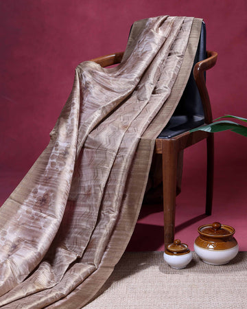 Elegant Linen Tissue Saree with Soft Floral Print Accents With A Subtle Sheen Texture and Graceful Contrast Borders  - Gold