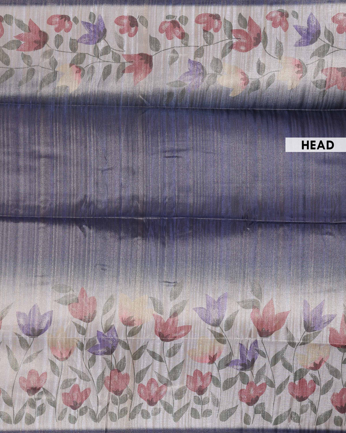 Elegant Linen Tissue Saree with Soft Floral Print Accents With A Subtle Sheen Texture and Graceful Contrast Borders  - Navy