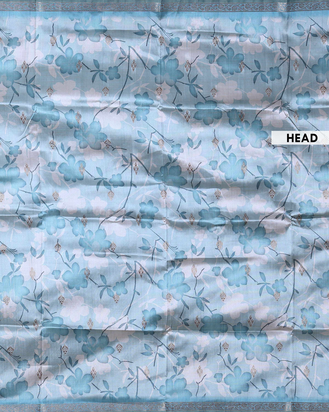 Elegant Floral Printed Semi Silk Saree With a Subtle Sheen and a Zari Woven Border - Blue