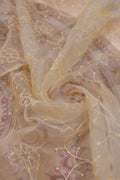 Women's Floral Embroidered Salwar Suit Material with Beaded Neckline and Net Dupatta, Yellow
