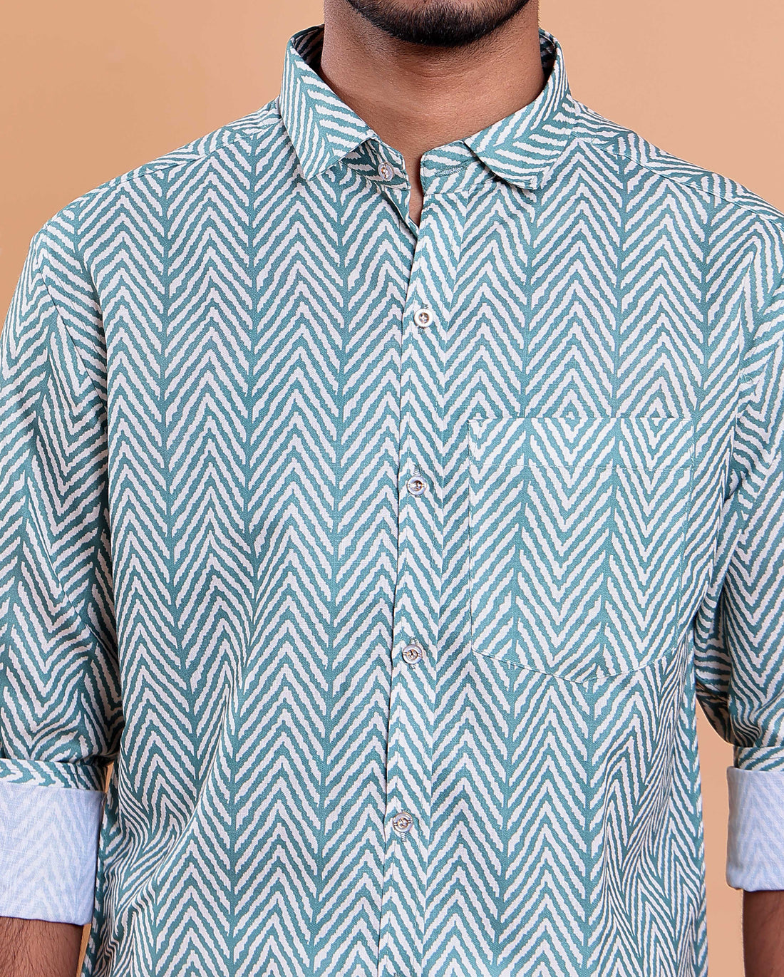 Men's Full Sleeve Shirt and Traditional Dhoti Set with Designer Border - Green