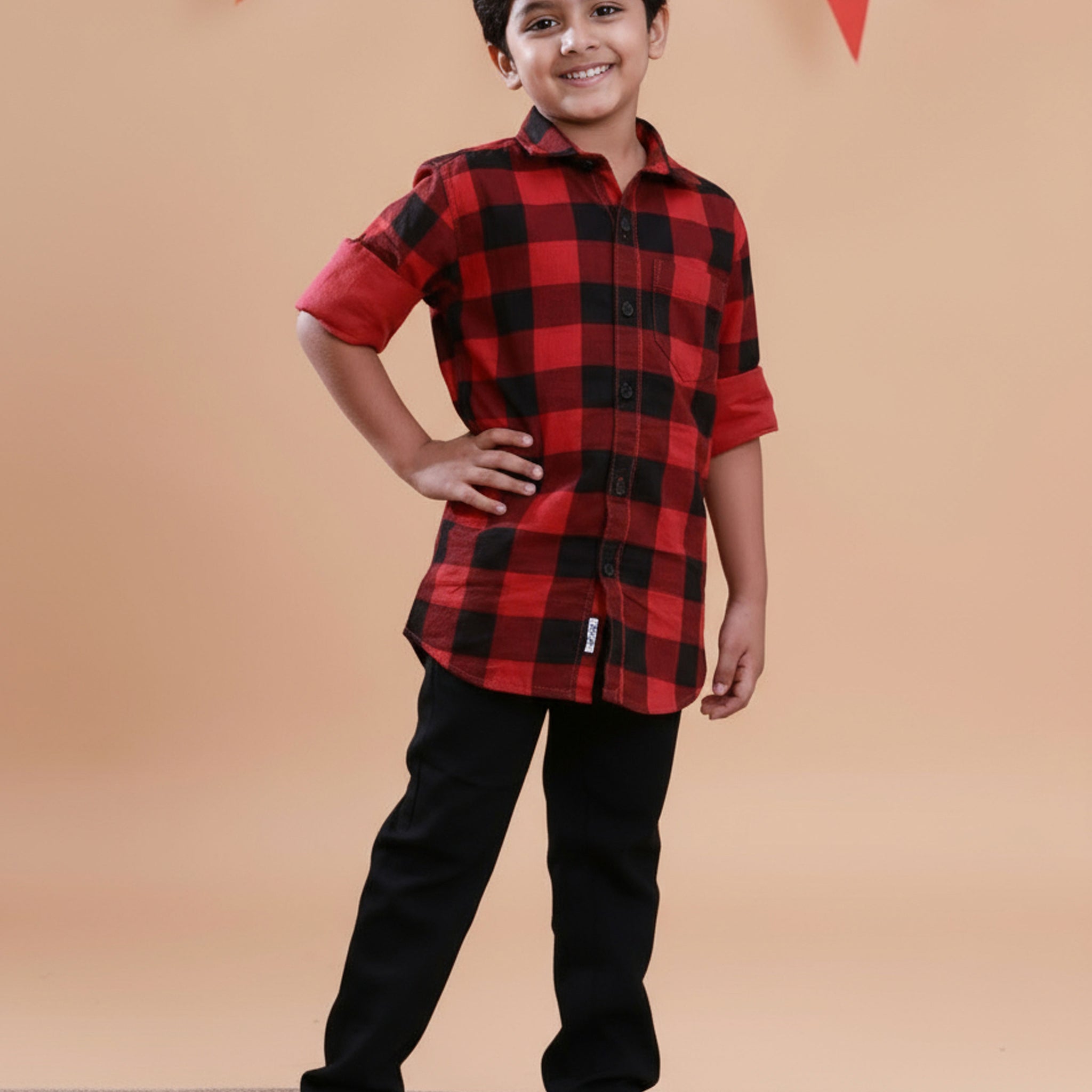 Boys Festive Stylish Checked Patterned Shirt - Red