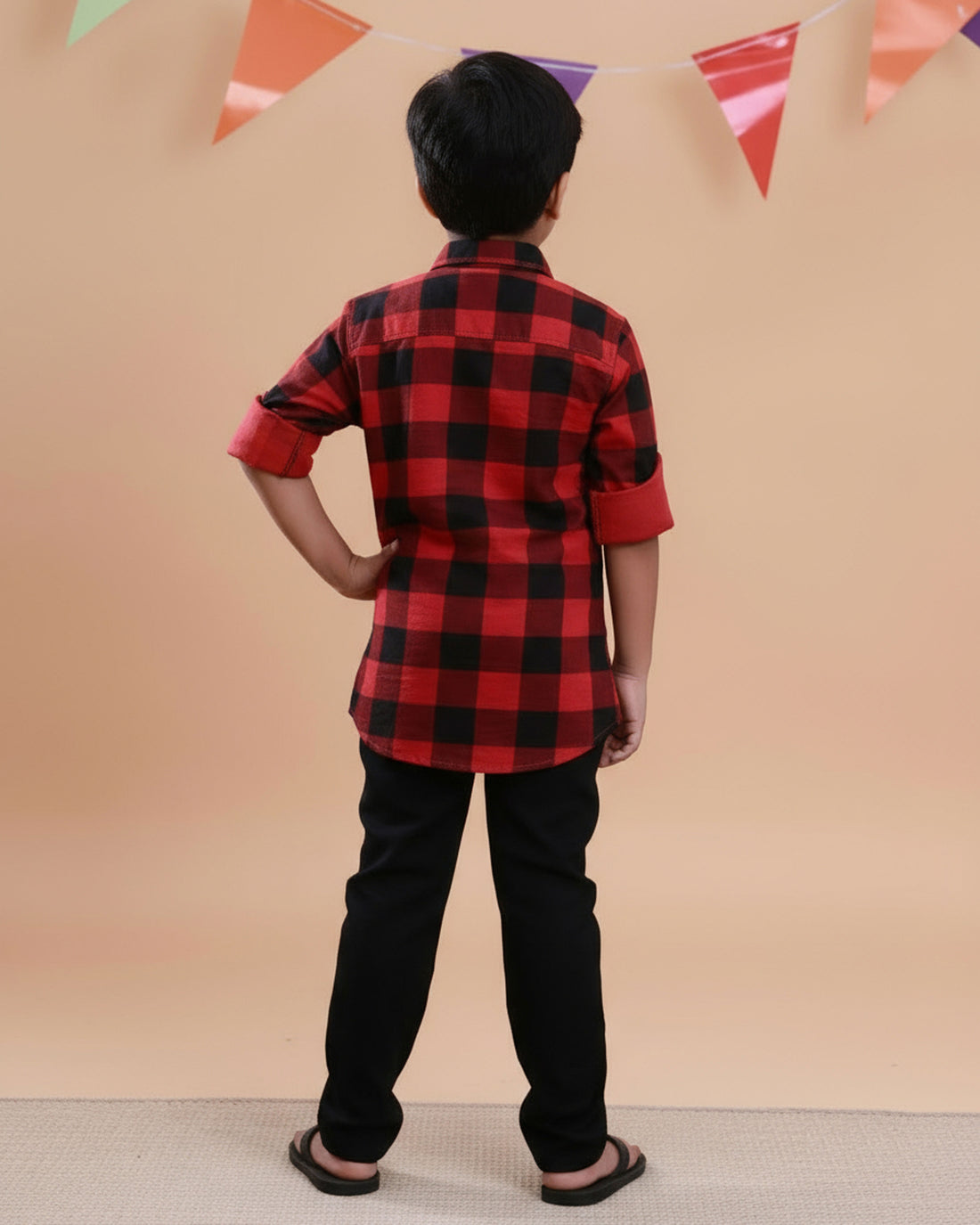 Boys Festive Stylish Checked Patterned Shirt - Red