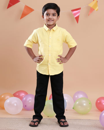 Boys Stylish Solid Casual Shirt - Yellow