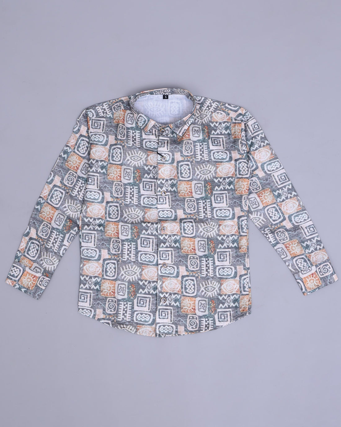 Stylish Boys Printed Long Sleeve Button Down Shirt with Geometric Pattern and Classic Collar - Multi