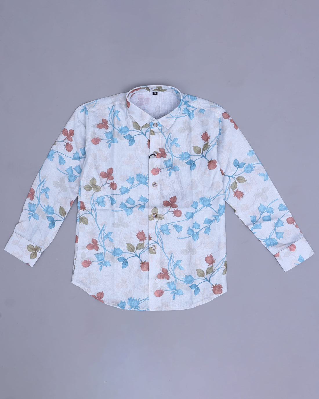Stylish Boys Floral Printed Casual Shirt with Full Sleeves Button Down Front and Classic Spread Collar - White