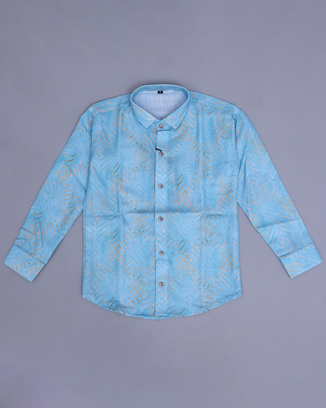 Boys Premium Jacquard Patterned Full Sleeve Button Down Shirt with Elegant Geometric Weave Design - Blue