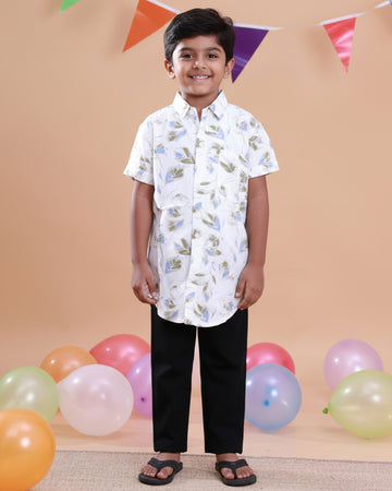 Kids' Floral Print Short Sleeve Shirt - White