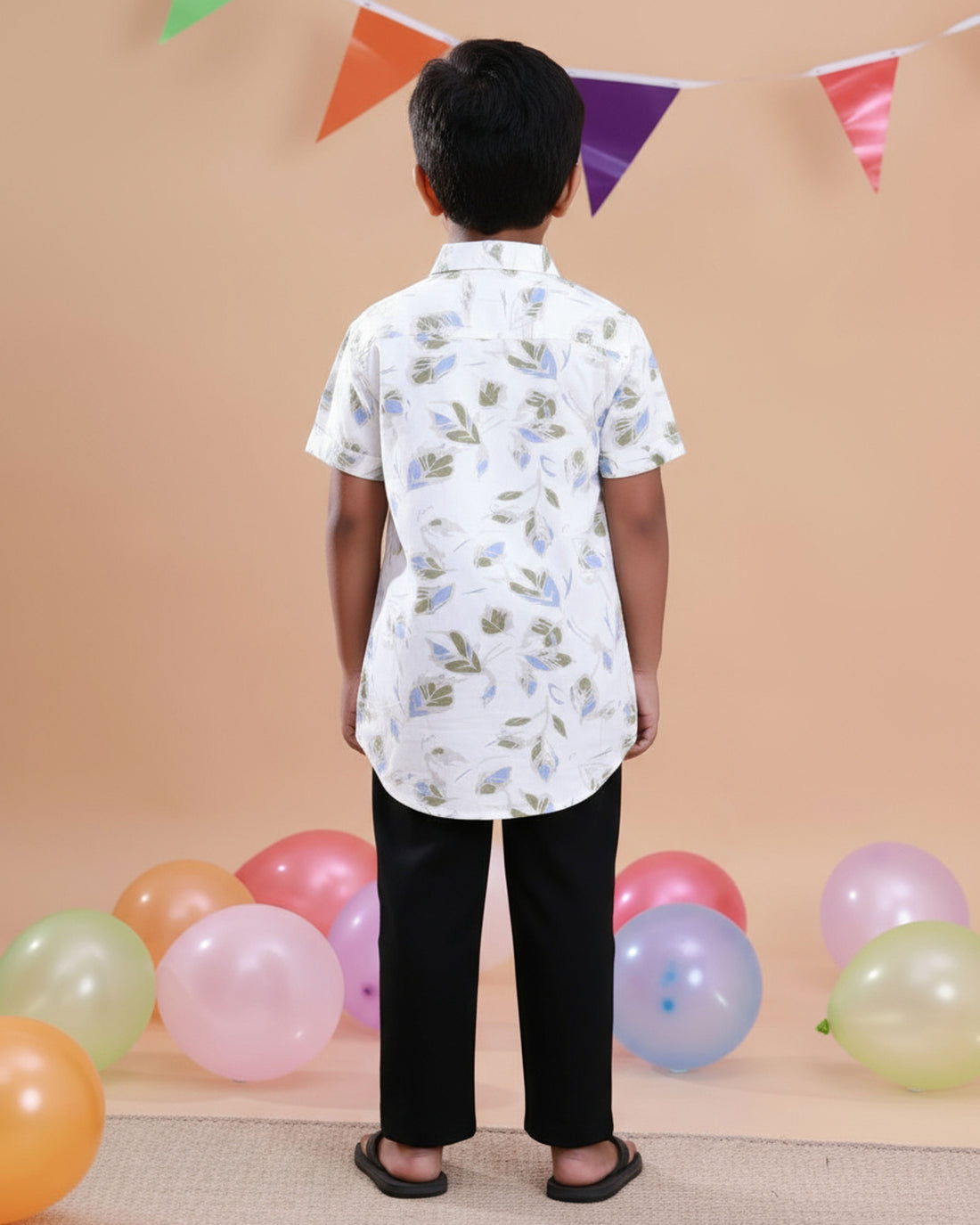 Kids Floral Print Short Sleeve Shirt - White