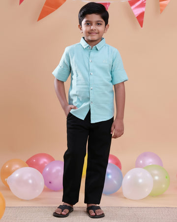Kids' Classic Button-Down Solid Casual Shirt - Sky Blue